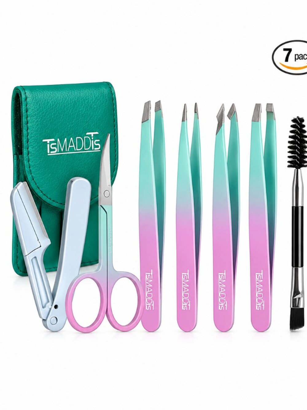 TsMADDTs 7 pcs Tweezers for Women Facial Hair, Precision Tweezer Set for Eyebrow